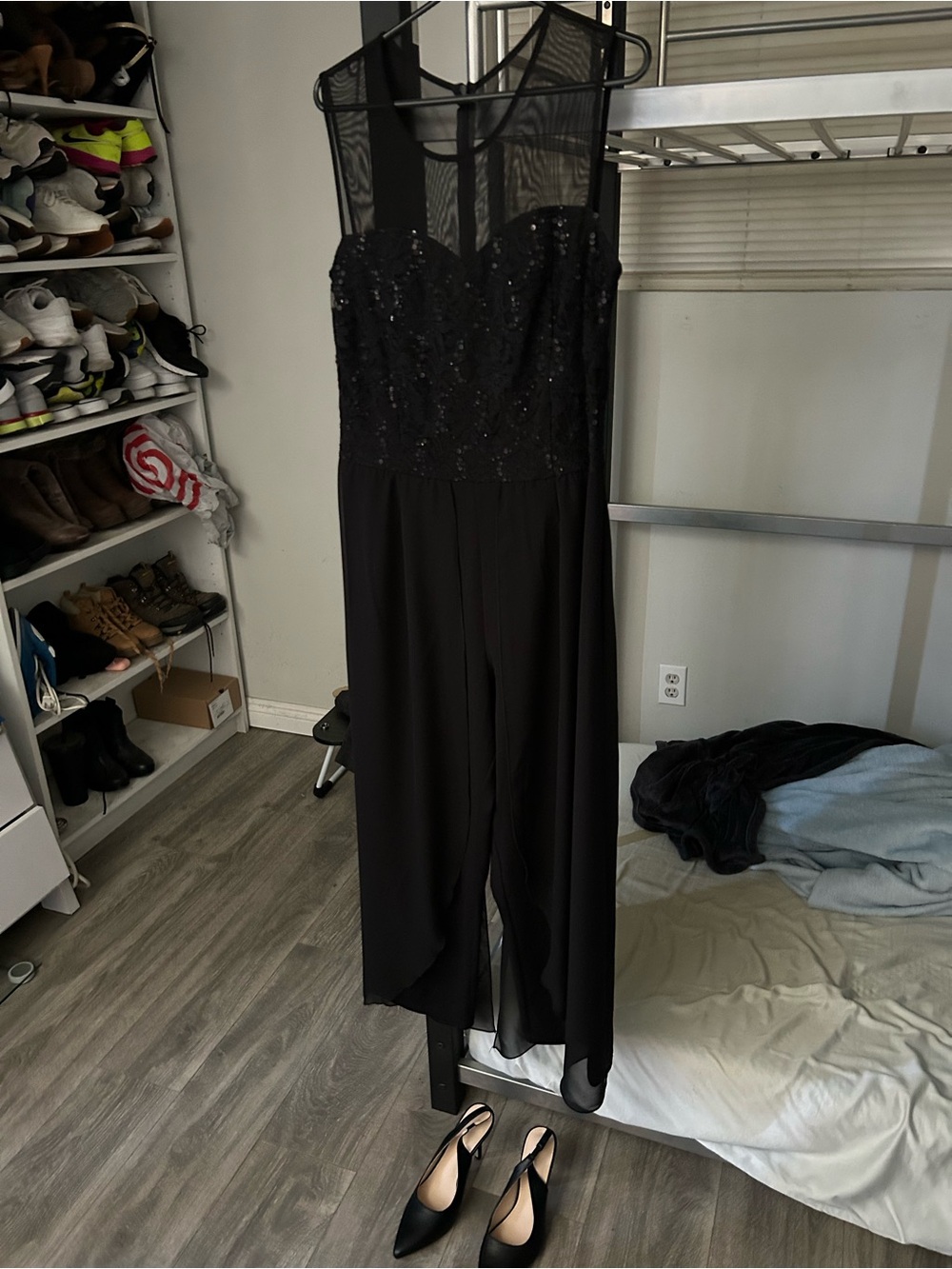 Black Sequin Mesh Jumpsuit Dress, xl